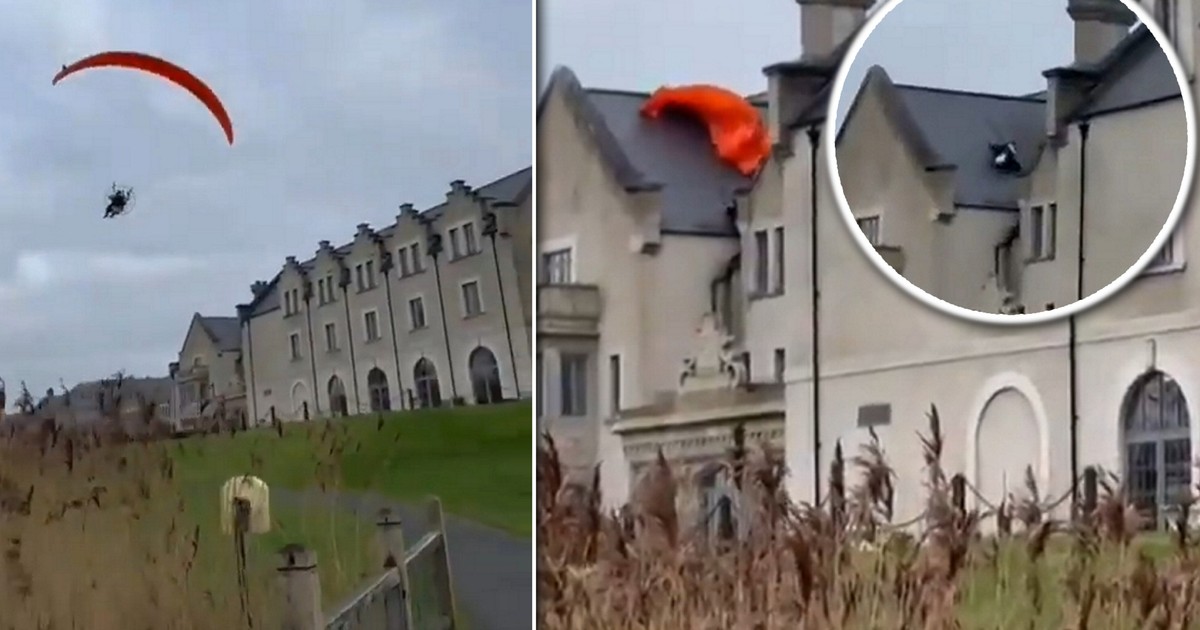 Paralotniarz rozbił się na dachu luksusowego hotelu. Dramatyczne nagranie