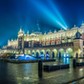 Poland, Krakow. Market Square at night.