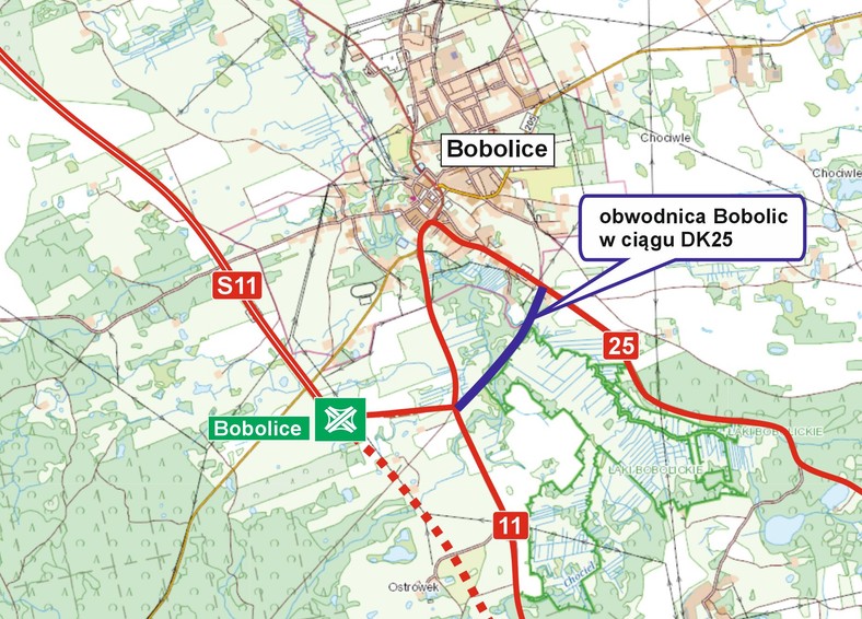 Mapa z lokalizacją DK25 obwodnicy Bobolic