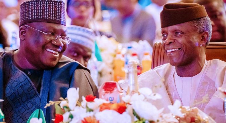 Vice President, Yemi Osinbajo and President of the Senate, Ahmad Lawan at the Independence Day dinner   [Twitter/@NGRPresident]