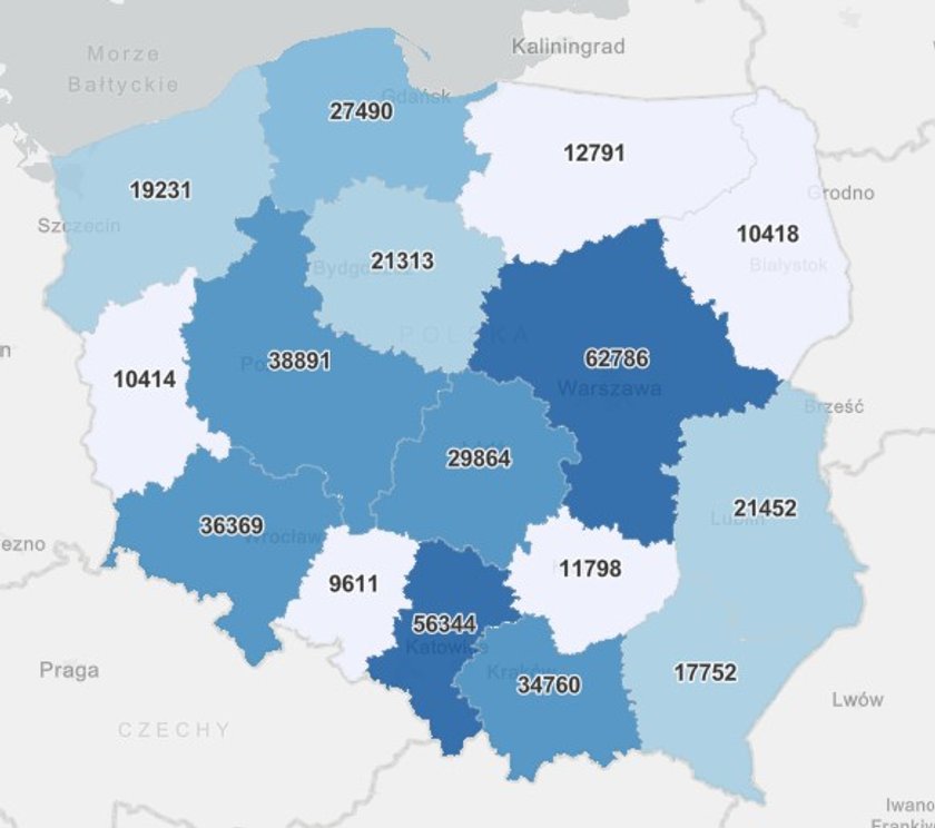 Dzienna liczba szczepień w województwach