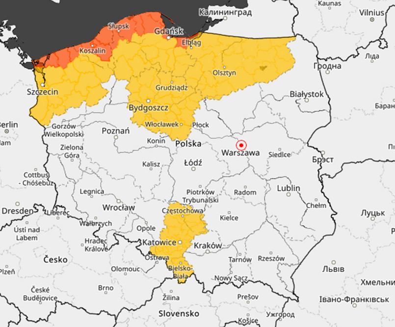 Prognoza zagrożeń silnym wiatrem od czwartku do niedzieli.