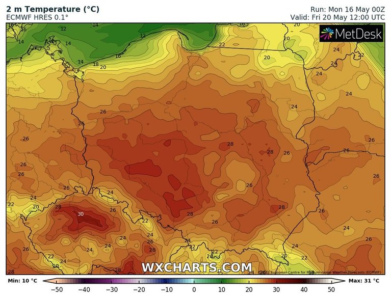 W drugiej połowie tygodnia przejściowo zrobi się gorąco, a nawet upalnie