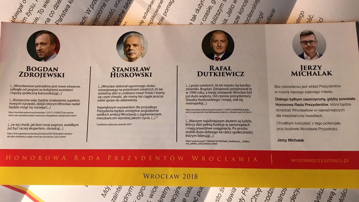 Prezydent Wrocławia Rafał Dutkiewicz po raz kolejny odciął się od kandydatury Jerzego Michalaka, który jest kandydatem Dolnośląskiego Ruchu Samorządowego na prezydenta Wrocławia. Już wcześniej Dutkiewicz podkreślał, że rekomendacja DRS dla Michalaka nie jest jego rekomendacją.