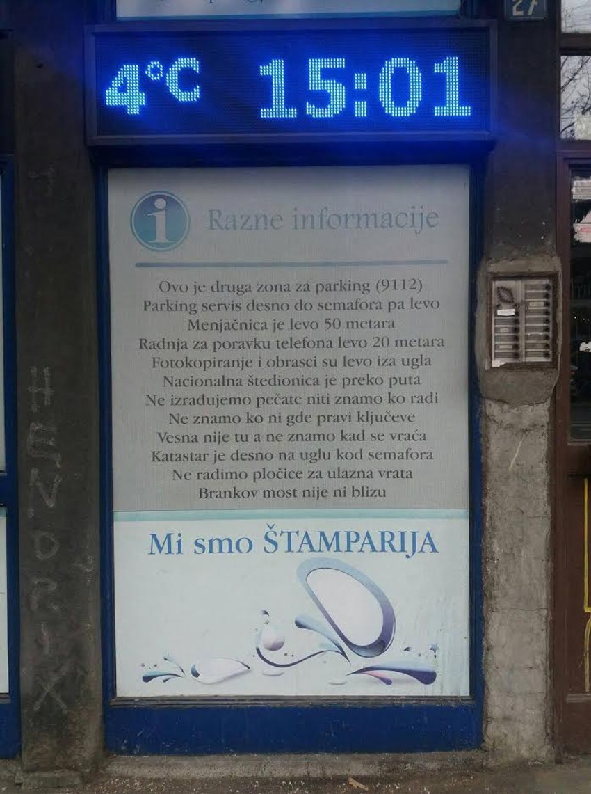 Obaveštenje na ulazu