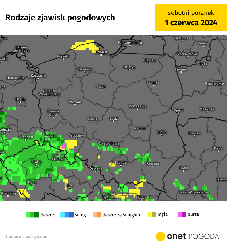 Pod osłoną nocy deszcz pojawi się głównie na południu Polski