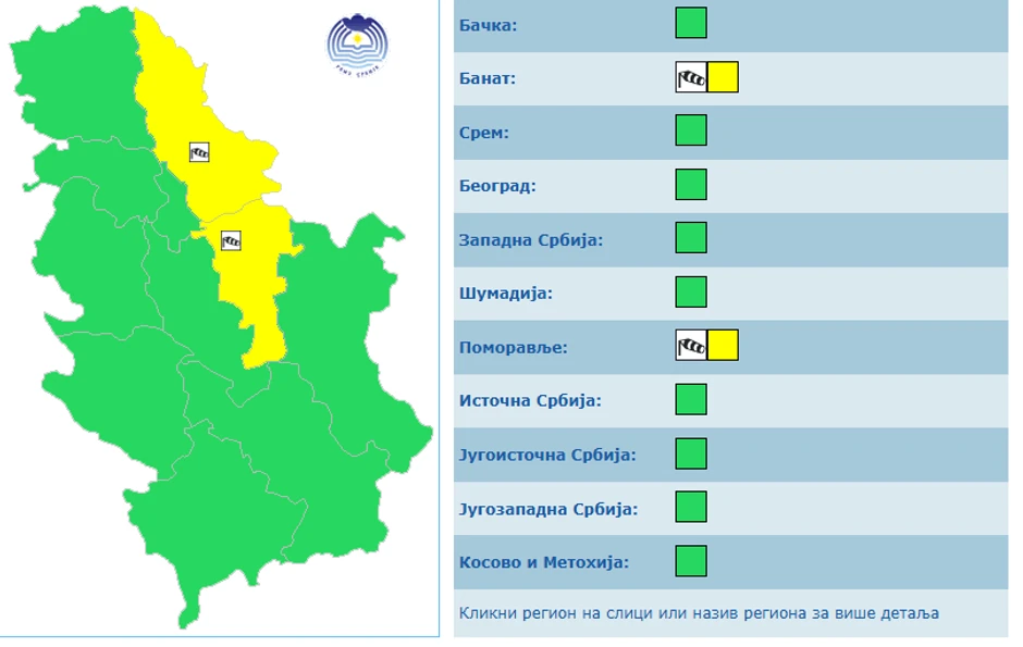 Žuti meteoalarm sutra, 13. aprila