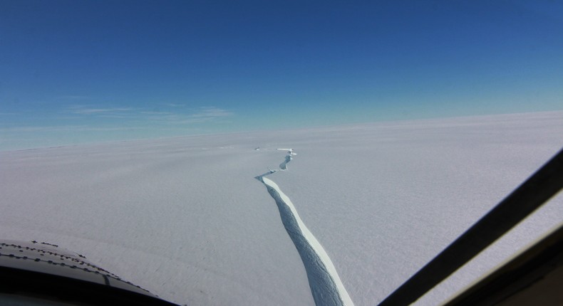 The North Rift crack on the Brunt Ice Shelf in February 2021.
