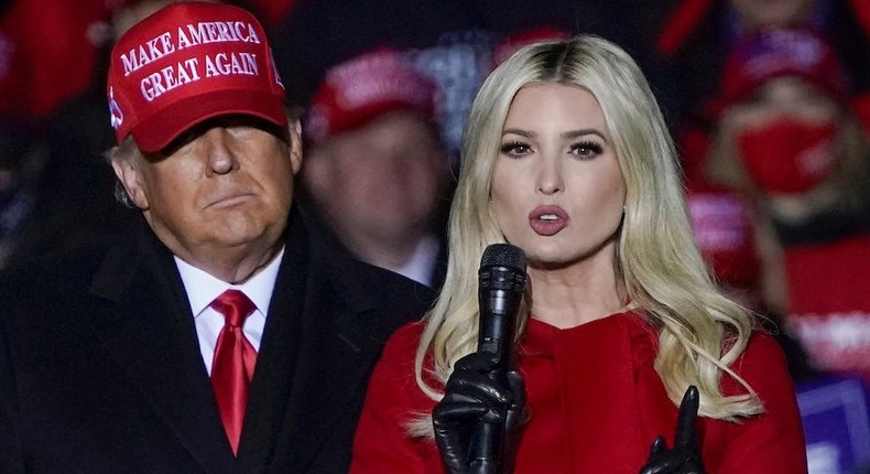 Ivanka Trump speaks at a campaign event with her father, then-President Donald Trump, in Kenosha, Wis., on Nov. 2, 2020.Morry Gash/AP Photo