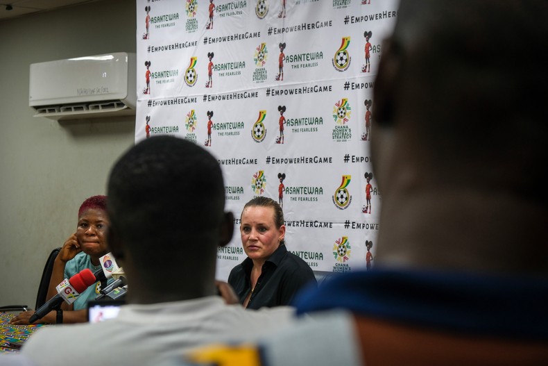 Nora Häuptle at the press conference after a match against Zambia in February 2024. Captured by Nicolas Horni.
