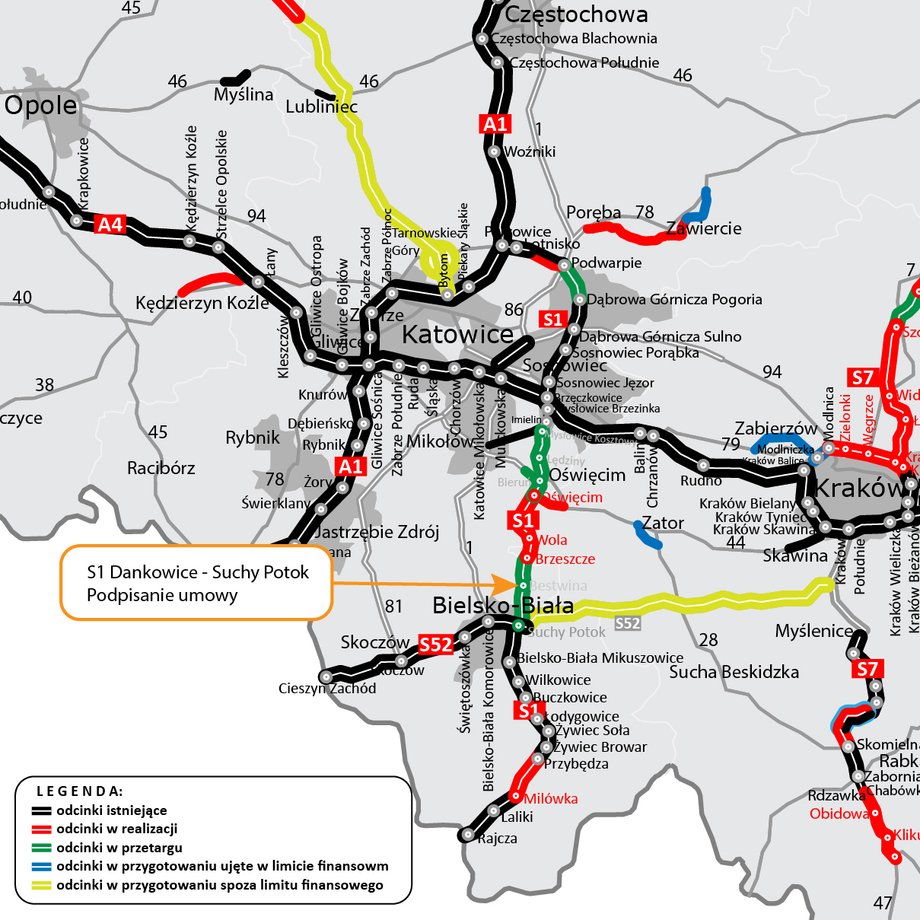 Rozpoczyna się realizacja 12-kilometrowego odcinka drogi ekspresowej pomiędzy Dankowicami a węzłem Suchy Potok w Bielsku-Białej.