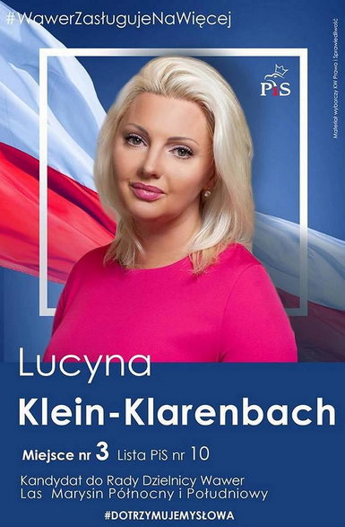 Ulotka wyborcza Lucyny Klein-Klarenbach z wyborów samorządowych w 2018 r.