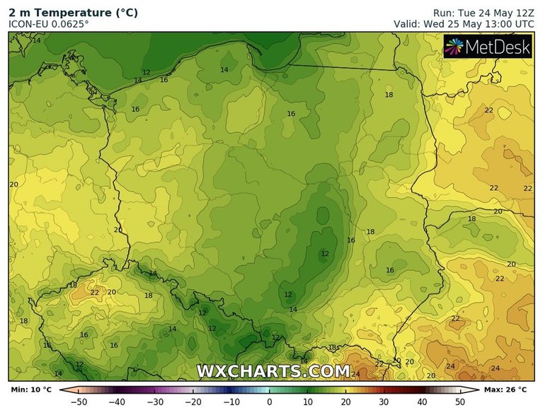 W głównej strefie opadów temperatura może spaść poniżej 15 st. C