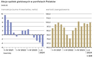 Akcje spółek giełdowych w portfelach Polaków (mld zł)