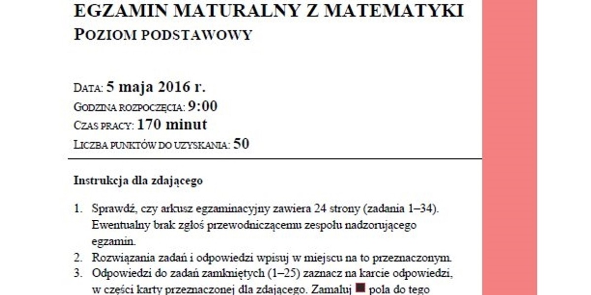 Matura 2016 CKE: matematyka podstawawowy - pytania i odpowiedzi arkusze CKE