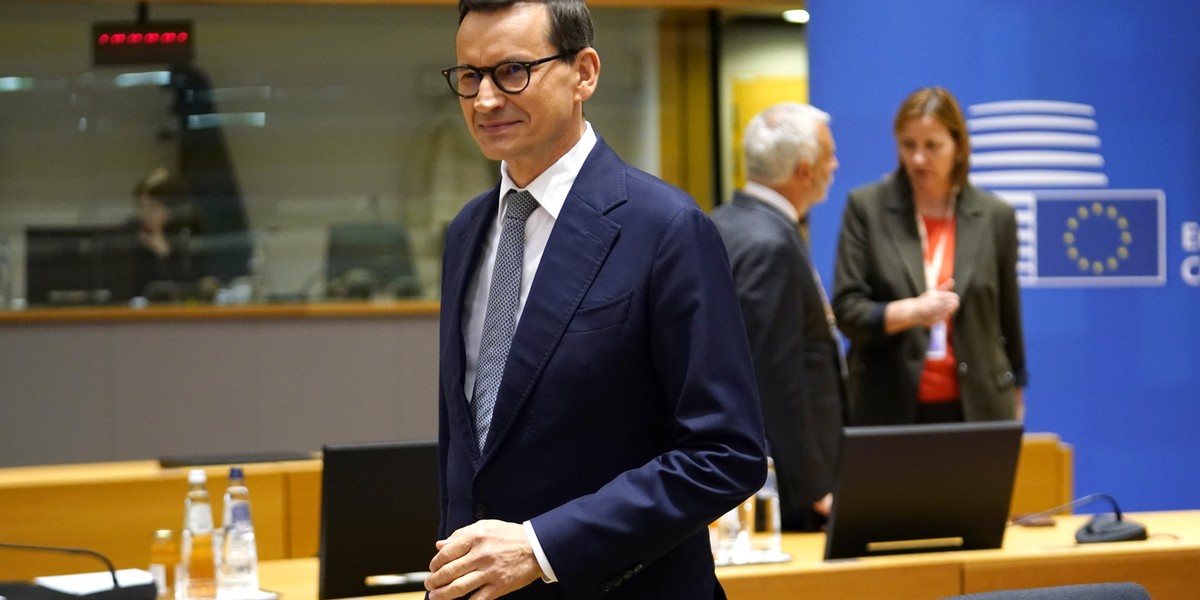 Premier Mateusz Morawiecki podczas unijnego szczytu.