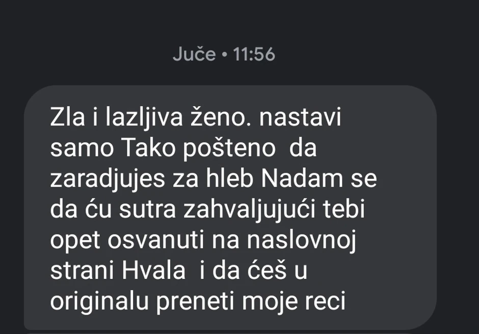 Jedna od poruka koje je dr JBjelaković poslao našoj novinarki