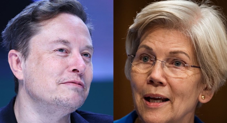 Sen. Elizabeth Warren said she's willing to work with Elon Musk's DOGE to cut spending.Marc Piasecki/Getty Images, Kent Nishimura/Getty Images