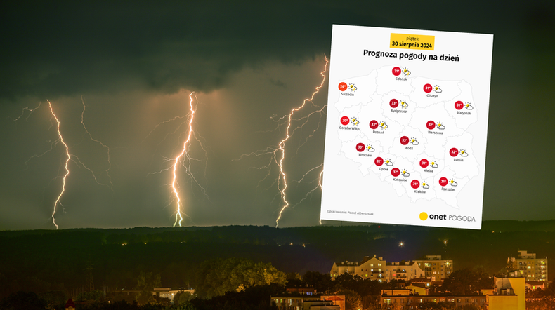 Burze i upały w Polsce. Zapowiada się trudny dzień w pogodzie (screen: Onet Pogoda)