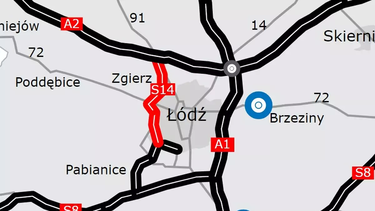 Droga S14 Łódź mapa