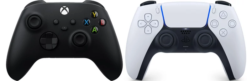 Wygoda obsługi kontrolerów w dużej mierze zależy od przyzwyczajenia. W wypadku gamepada PlayStation 5 (po prawej stronie) widać, że kształt w porównaniu do starszej generacji, przesunął się nieco w stronę Xboxa.  
