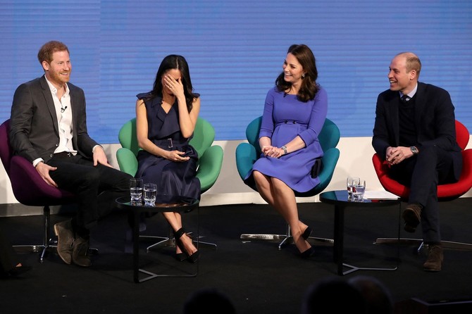 Megan Markl i Kejt Mildton sa princom Harijem i princom Vilijamom 2018. u Londonu