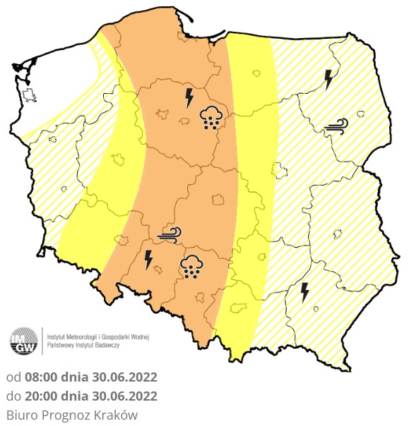 Czwartek na przeważającym obszarze kraju przyniesie burze, które mogą być gwałtowne