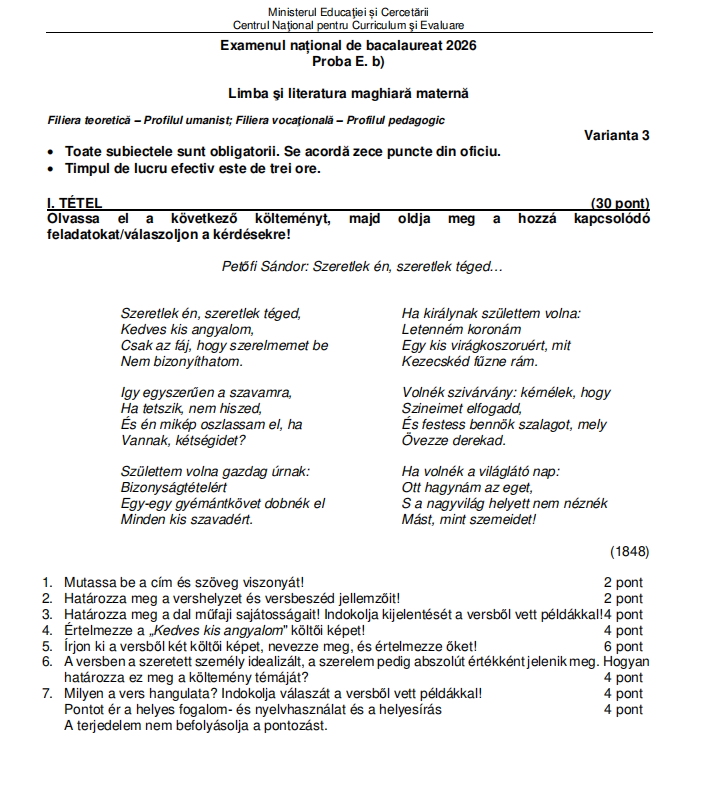 Ce subiecte au avut de rezolvat elevii la proba la Limba maternă la BAC 2026, sesiunea de toamnă
