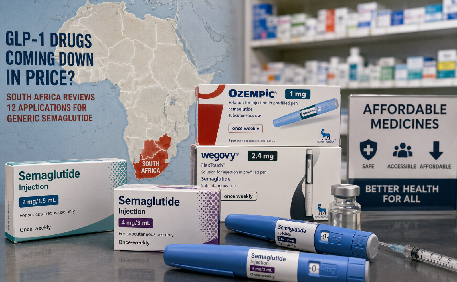 South Africa’s regulator is reviewing 12 applications for generic versions of semaglutide, the active ingredient in Ozempic and Wegovy.