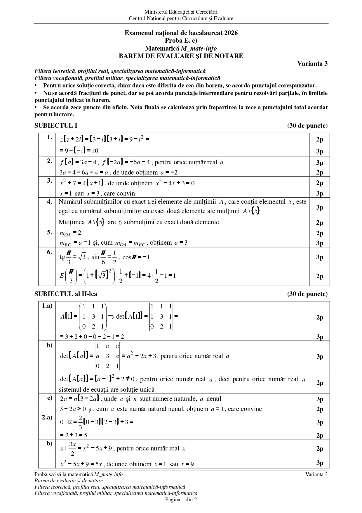 Baremul de corectare la BAC matematică 2026