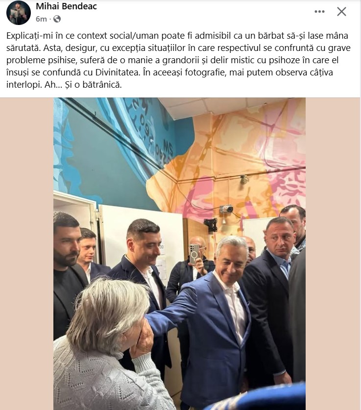 Reacția lui Mihai Bendeac, după ce o bătrână i-a sărutat mâna lui Călin Georgescu: „El însuși se confundă cu Divinitatea”