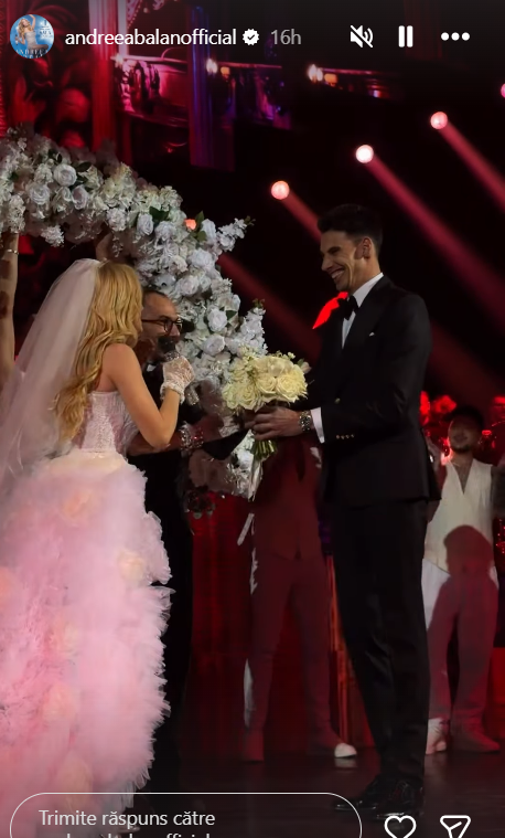 Andreea Bălan a îmbrăcat rochia de mireasă și s-a „căsătorit” cu Victor Cornea pe scena Sălii Palatului