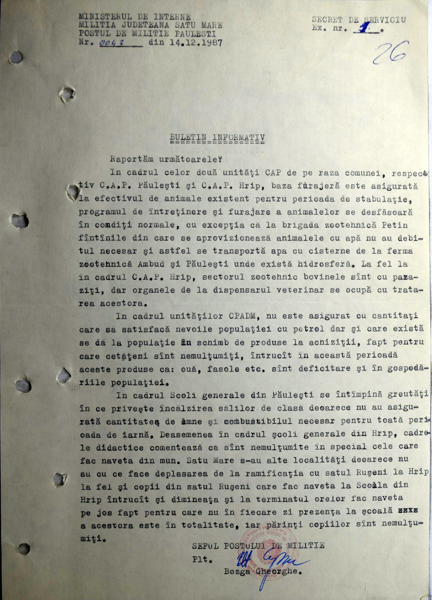 Cum erau urmăriți de Miliție și Securitate locuitorii din satele României. „Suspecții” filați de autorități erau grupaţi în două tabele: „A” şi „B”