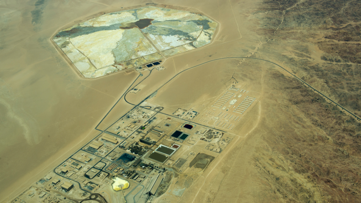 Aerial photo from the flight to Sossusvlei of the Rossing Uranium Mine operation in Namibia, which is located in the Namib Desert near the town of Arandis, 70 kilometres from the coastal town of Swakopmund. [Photo by Wolfgang Kaehler/LightRocket via Getty Images]