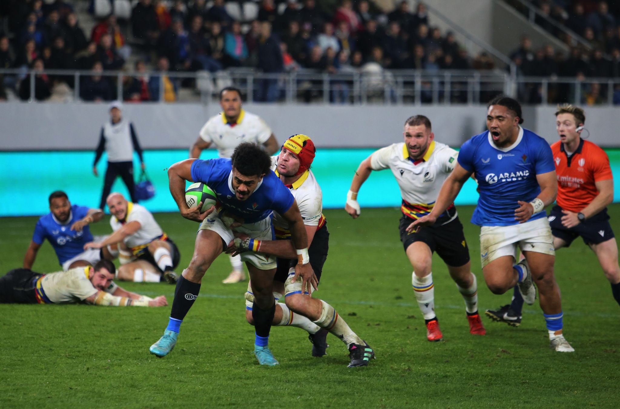 Reprezentativa de rugby a României, învinsă la zero în meciul-test cu Samoa. În partea secundă nu s-a marcat niciun punct!