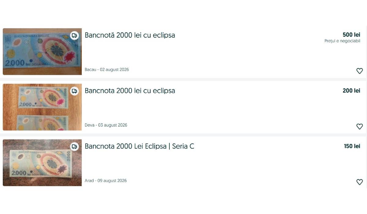 Cât costă o bancnotă de 2.000 de lei cu eclipsa de Soare din 1999: seria cea mai căutată de colecționari