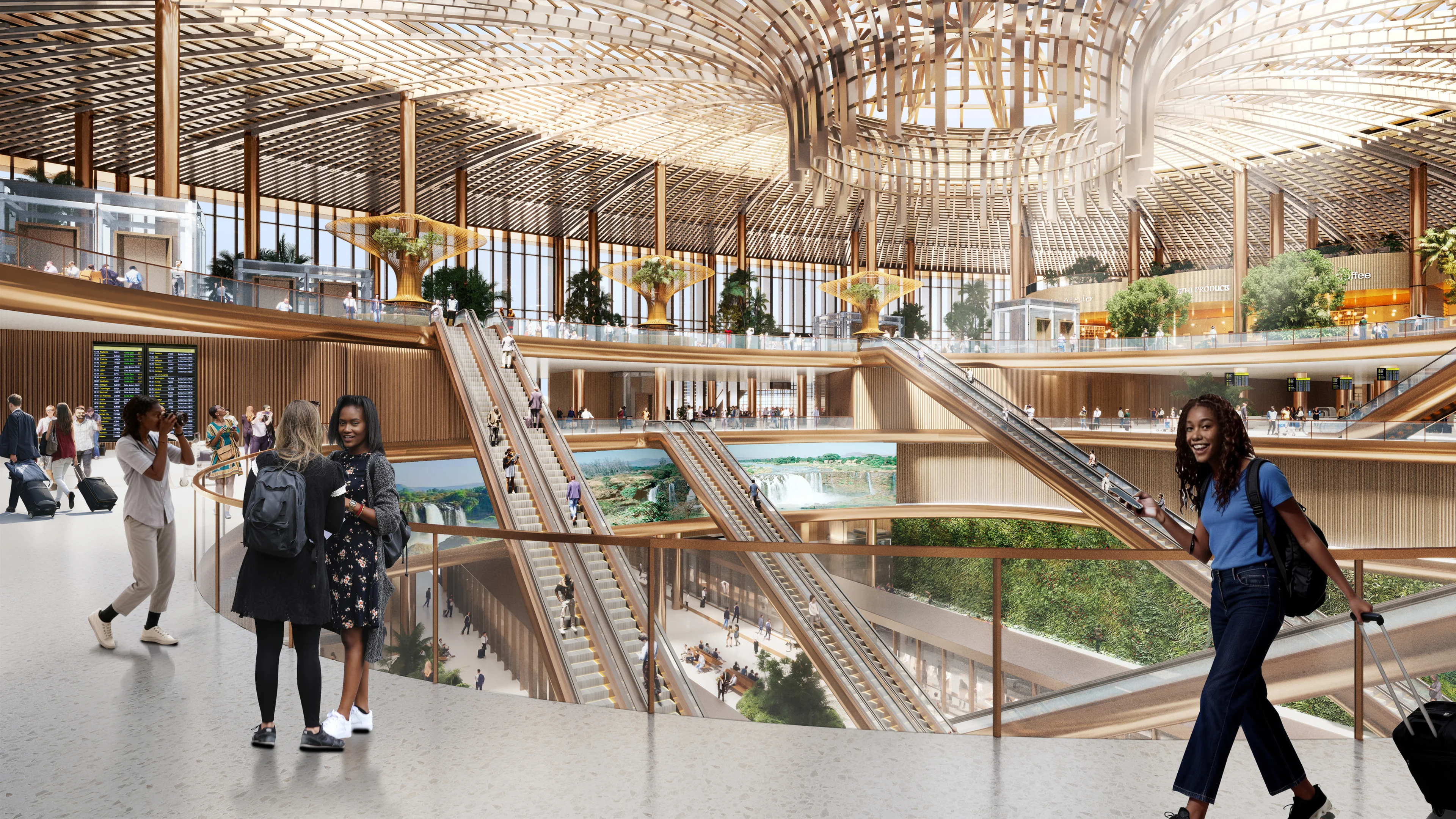 A Great Rift Valley-inspired garden of native trees, volcanic rocks, streams and grass will flow through the heart of Bishoftu International Airport.