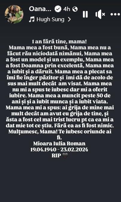 Dezvăluirea făcută de Oana Roman la un an de la moartea mamei sale. „Nu a făcut rău niciodată nimănui”