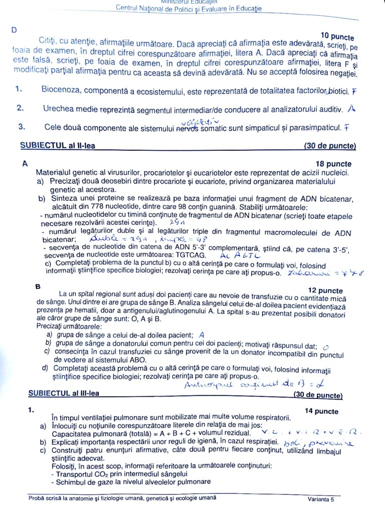 BAC biologie și anatomie 2023. Subiectele la Biologie au apărut
