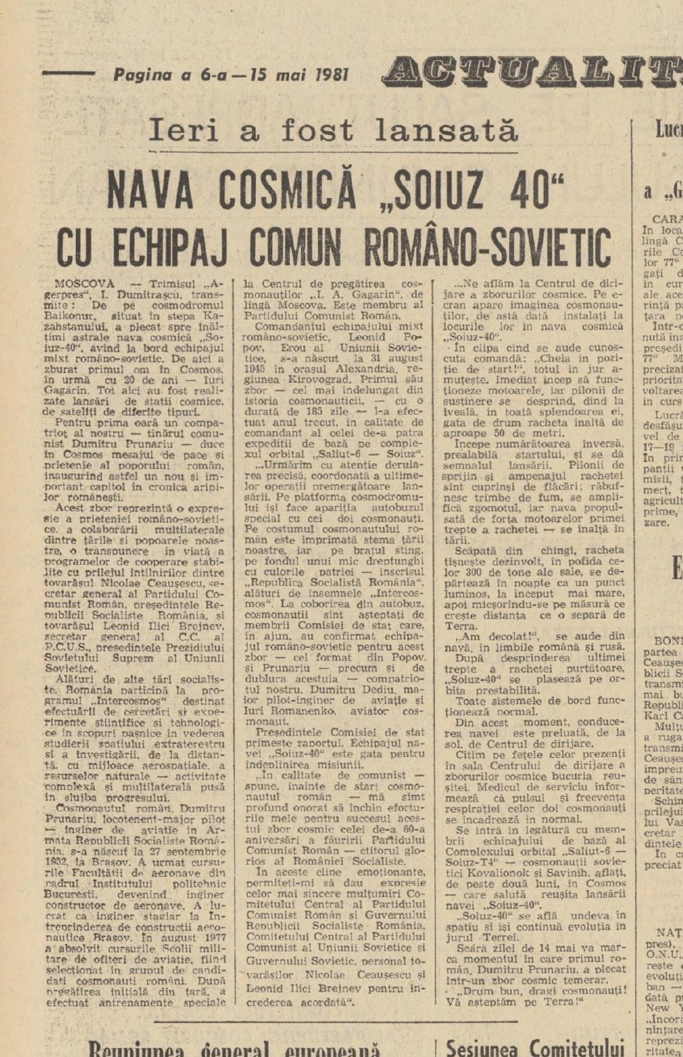 Primul român în spaţiul cosmic, Dumitru Prunariu, împlineşte 70 de ani. Ce scria presa comunistă în 1981 despre misiunea spațială