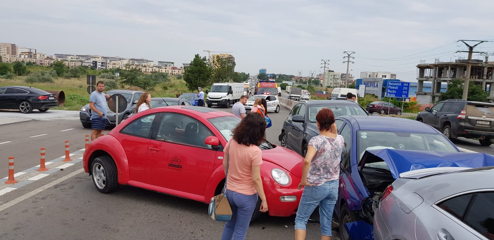 FOTO/ Accident în lanț cu șapte mașini la intrarea în municipiul Constanța. Drumul a fost blocat peste două ore