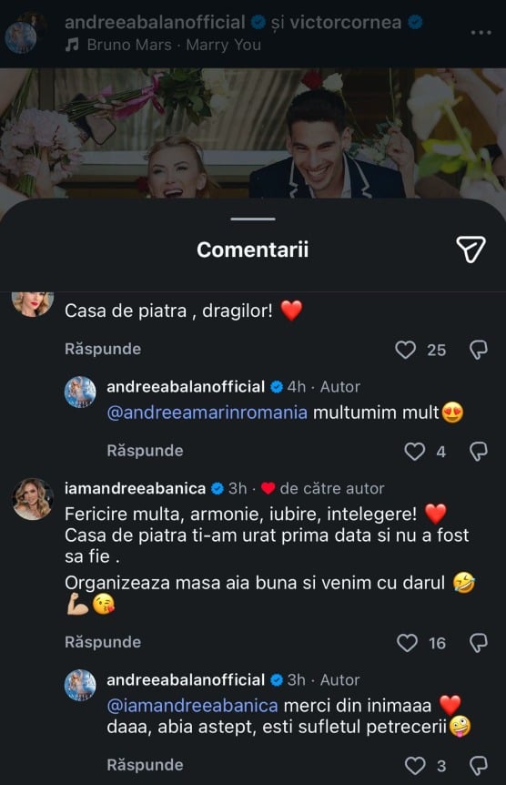 Mesajul Andreei Bănică după ce Andreea Bălan s-a căsătorit cu Victor Cornea. Mulți l-au considerat nepotrivit. „Ți-am urat și prima dată”