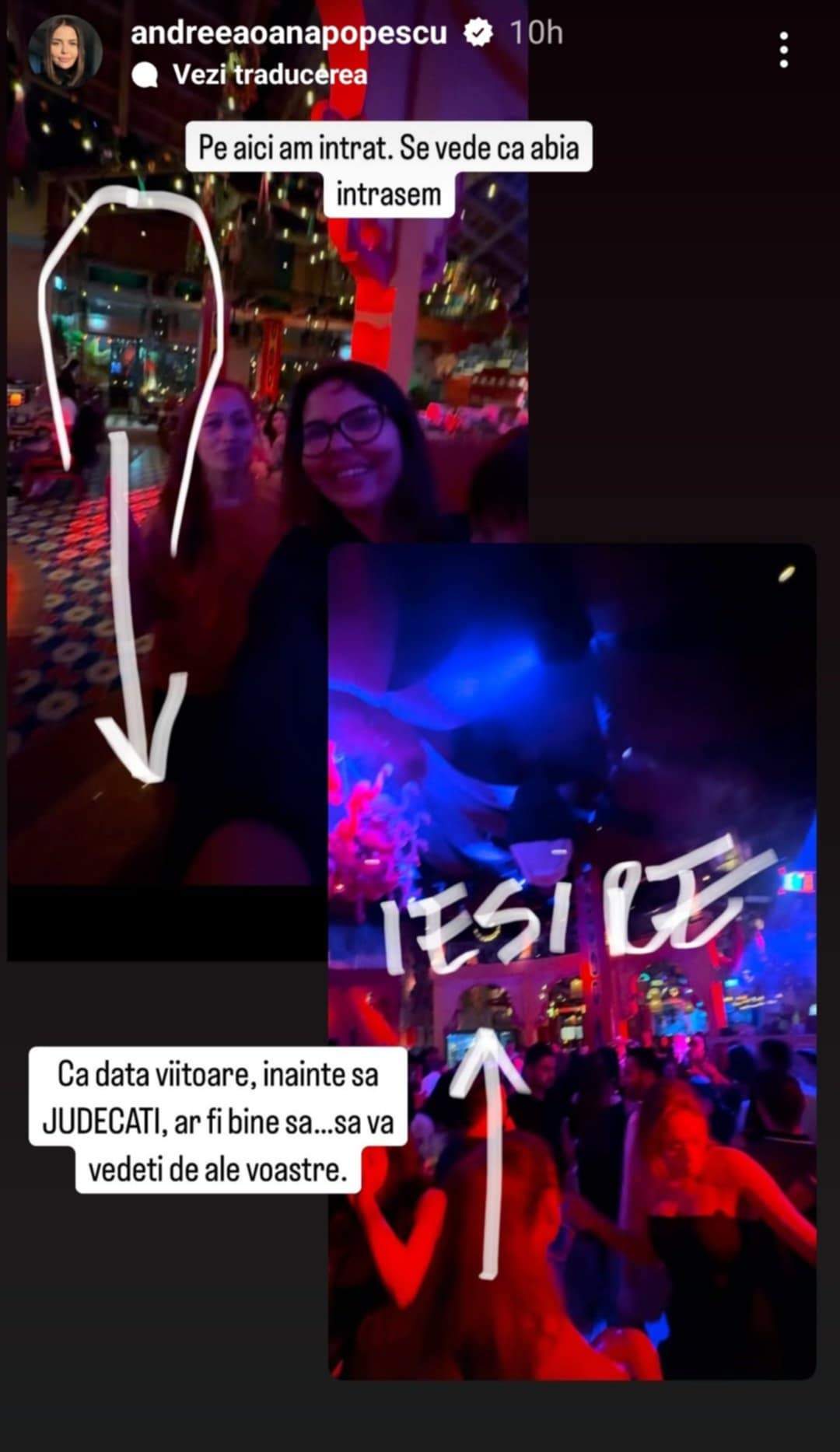 Andreea Popescu a reacționat după ce a fost acuzată că și-a dus copiii în club. „Îmi cer iertare mamelor perfecte”