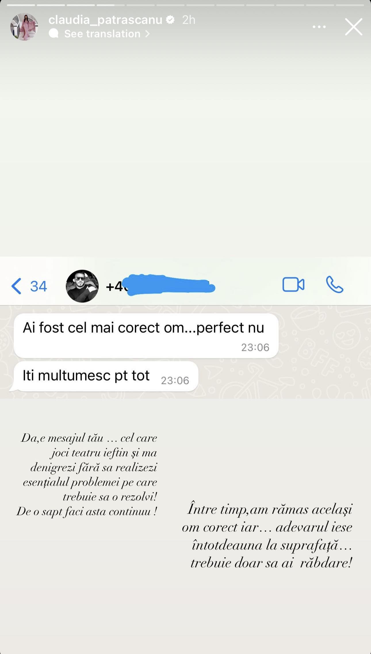 Claudia Pătrășcanu a publicat mesajele primite de la Gabi Bădălău: „Iartă-mă! Am greșit. Hai să fim bine de acum încolo”