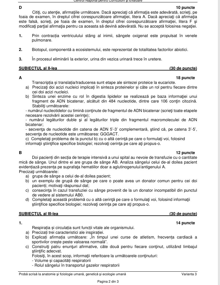 Subiecte Biologie și Anatomie la Bac 2026. Baremul de corectare a fost publicat