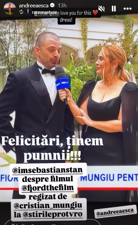 Cum a apărut Andreea Esca la Cannes 2026. Vedeta Pro TV a strălucit alături de Sebastian Stan și Cristian Mungiu