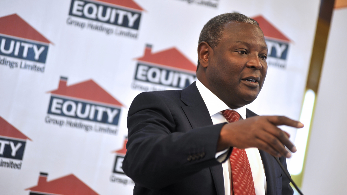 James Mwangi, chief executive officer of Equity Group Holdings Ltd., gestures whilst speaking during a news conference in Nairobi, Kenya, on Monday, Aug. 22, 2016. [Photographer: Riccardo Gangale/Bloomberg via Getty Images]