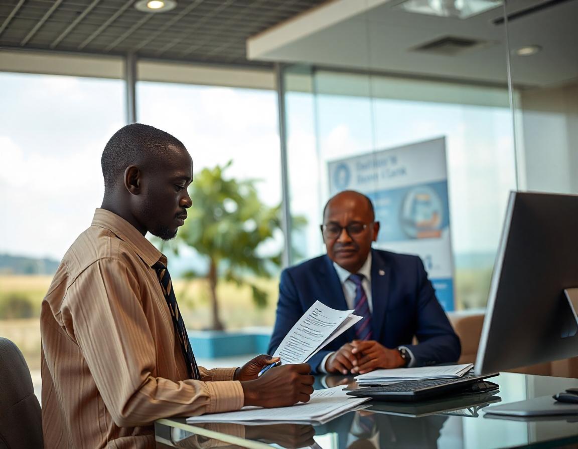 An AI generated image of a man applying for a loan at a bank