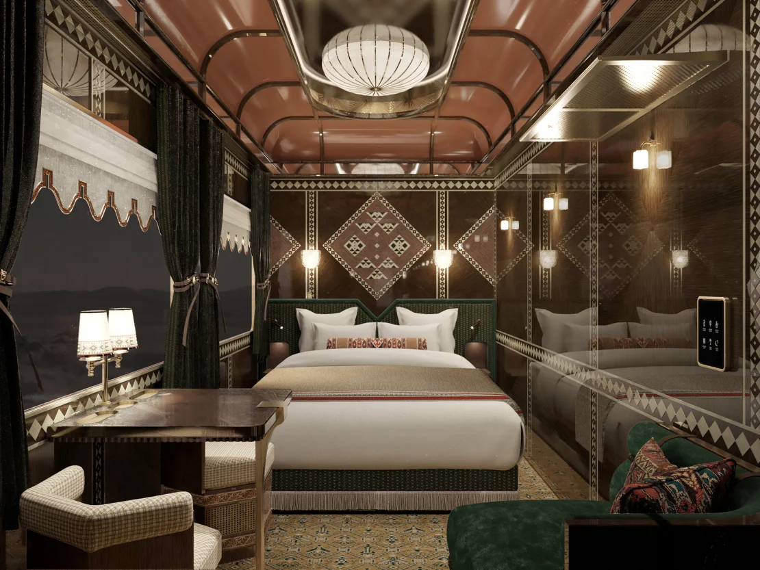 Cum arată primul tren de lux al Arabiei Saudite care va traversa deșertul. Va fi dat în circulație anul viitor