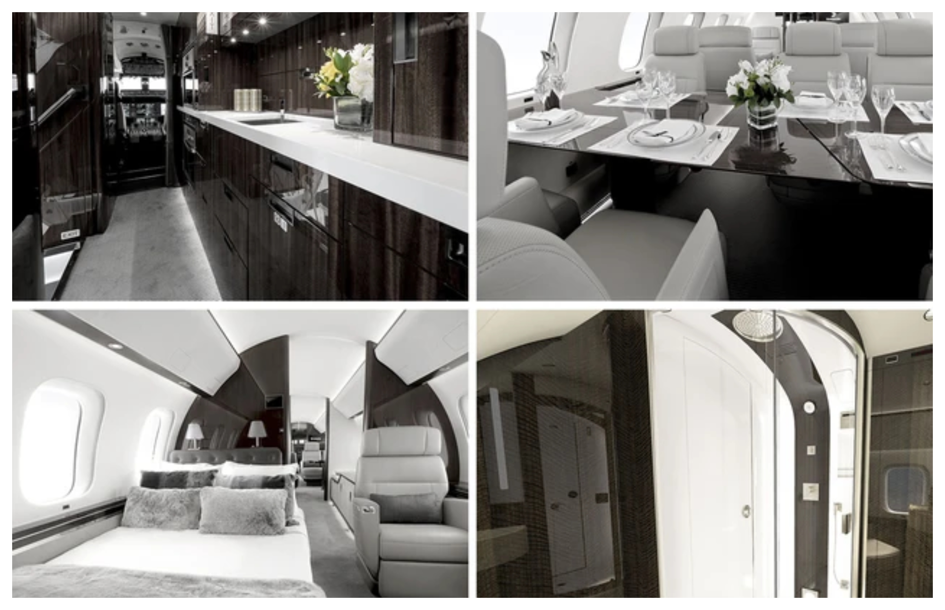 The jet features four fully appointed living spaces, advanced aerodynamics, and the lowest cabin altitude of any business aircraft.